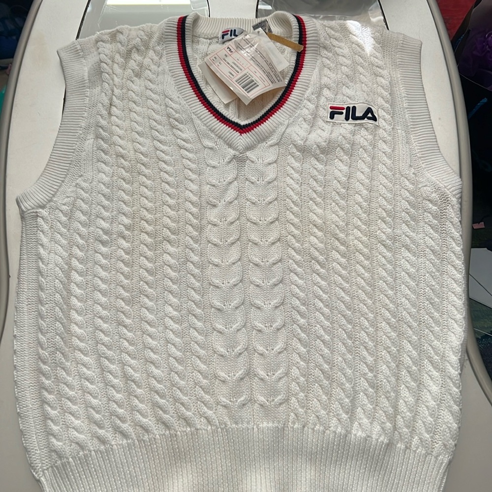 NWT vintage Fila cotton cable white vest oversize large